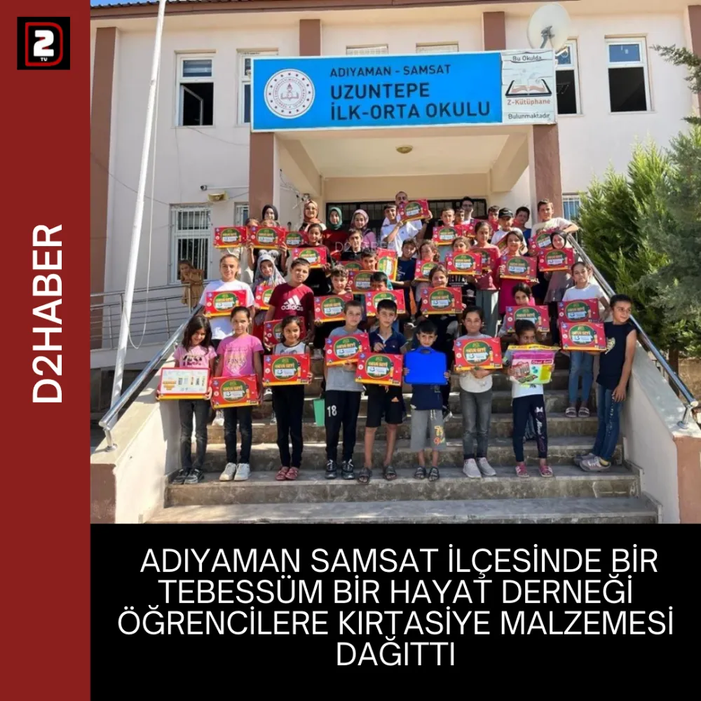  ADIYAMAN SAMSAT İLÇESİNDE BİR TEBESSÜM BİR HAYAT DERNEĞİ ÖĞRENCİLERE KIRTASİYE MALZEMESİ DAĞITTI