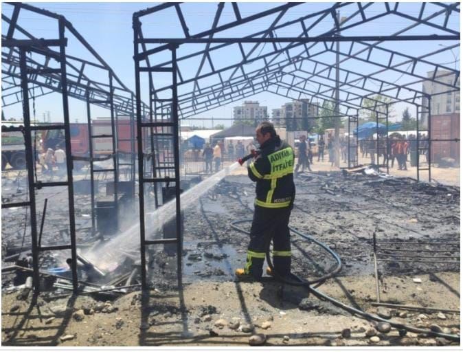 Adıyaman çadır kentte yangın