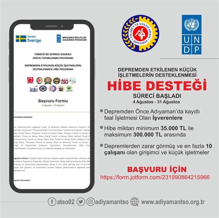 ODAMIZ UNDP İŞBİRİLİYLE DEPREMDEN ETKİLENEN İŞLETMELERE  TOPLAMDA 20 MİLYON HİBE DESTEĞİ