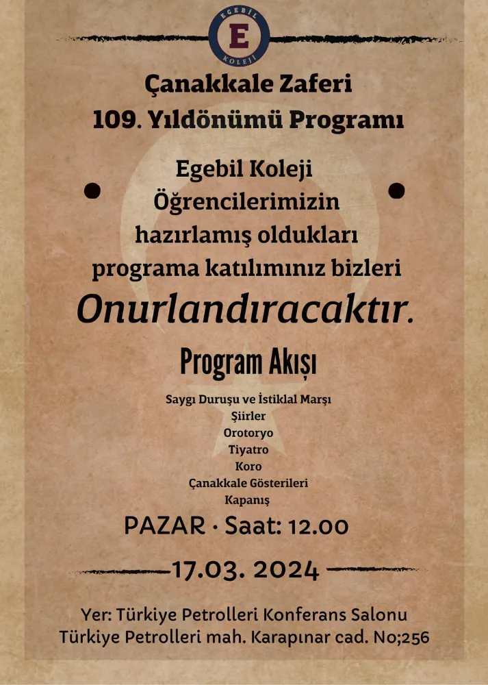 ÇANAKKALE ZAFERİ 109. YILDÖNÜMÜ PROGRAMI 